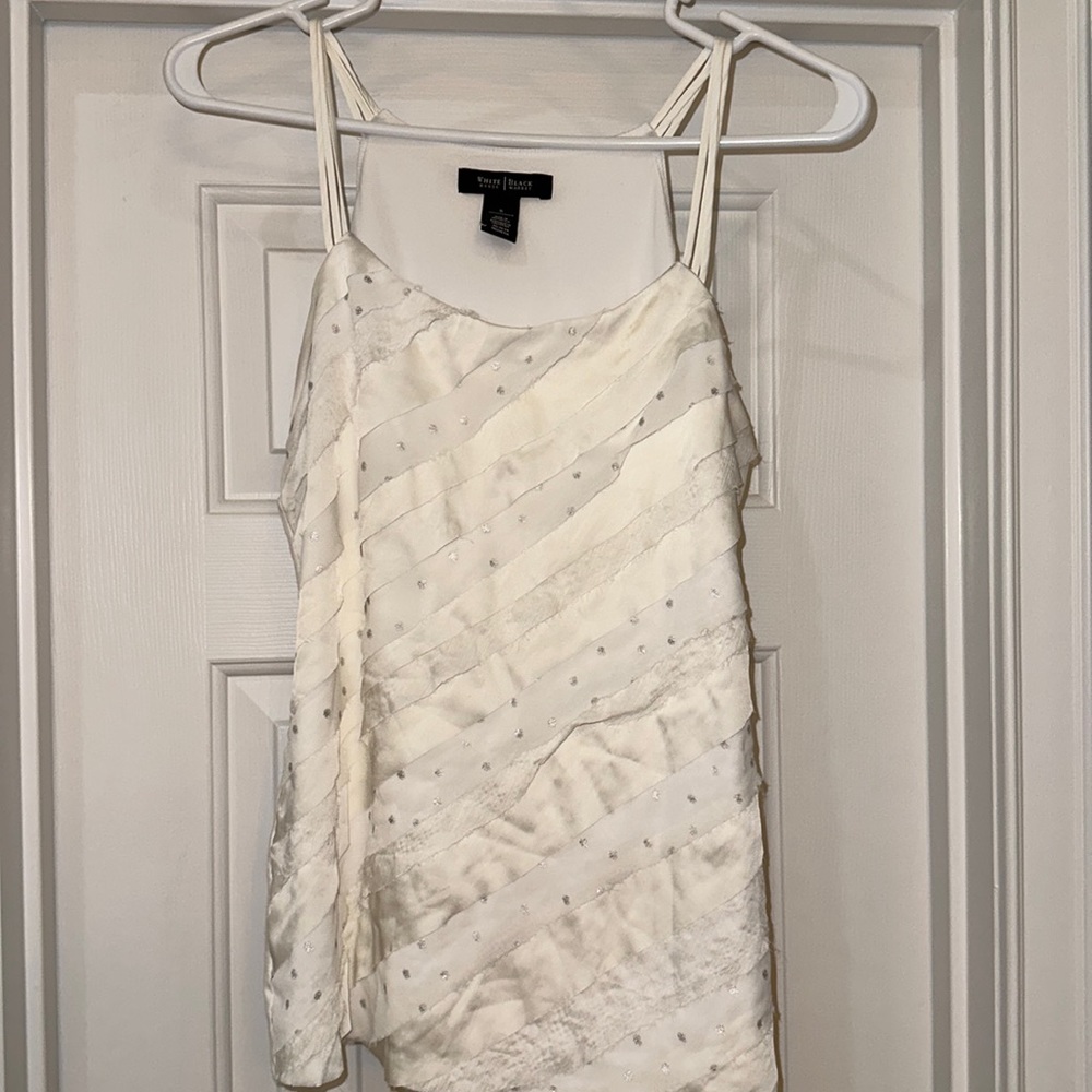 White House Black Market White and Silver Cami
